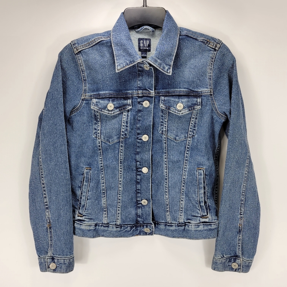 Gap Denim Jean Jacket Y2K Cotton Trucker Women XS Extra Small Dainty Biker Retro